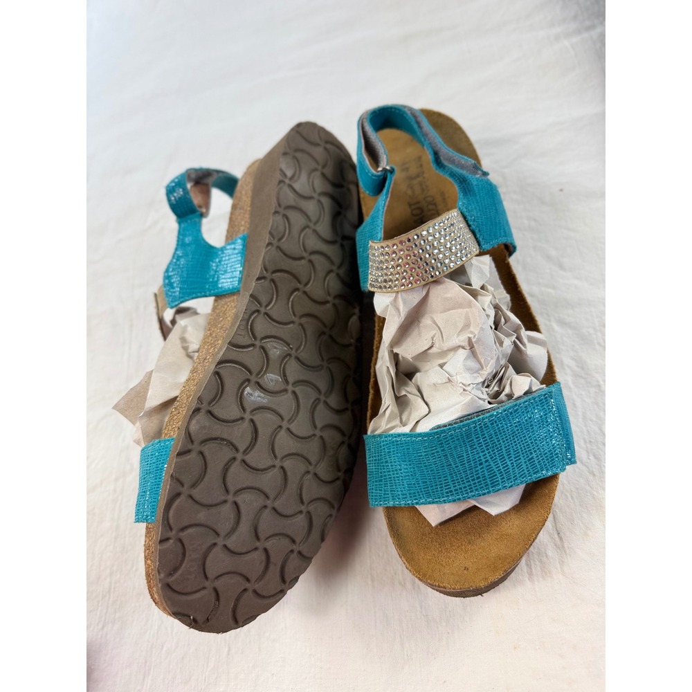 Naot Turquoise Leather Rhinestone Slingback Sandals Blue Cork Footbed‎ 41 L10 - Picture 2 of 8